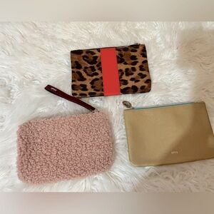 Ipsy Leopard Print and Gold & pink Pouches Set